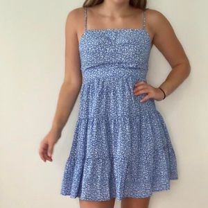 princess polly floral blue tiered backless ruffle back tie dress